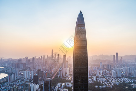 满100深圳城市夕阳剪影背景