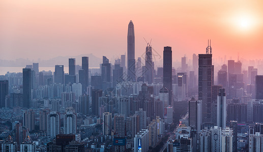 剪影天际线深圳城市夕阳剪影背景