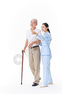 职业女性走路护工陪护老人走路背景