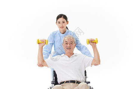 老人康复训练护工协助老人做康复训练背景