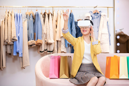 体验VR的女人美女体验电商VR购物背景