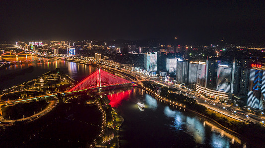 南充嘉陵江南充桥梁航拍夜景背景