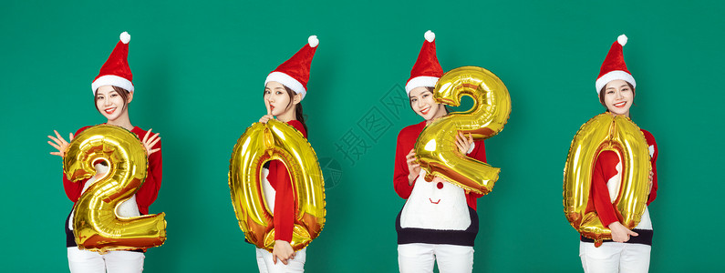 气球衣服圣诞跨年女性欢乐形象背景