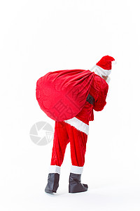 服装袋圣诞老人和礼物袋背影背景