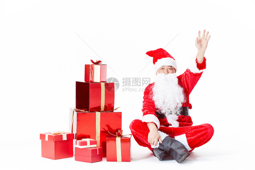 圣诞老人与礼物盒图片