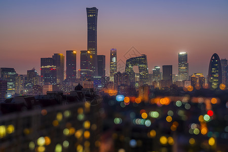 科技城市夜景夜景的北京国贸背景