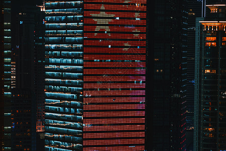 外滩游客上海国庆红旗大楼夜景灯光背景