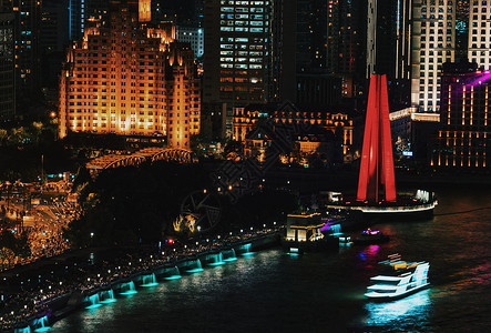 上海国庆黄浦江陆家嘴夜景上海解放纪念碑夜景背景