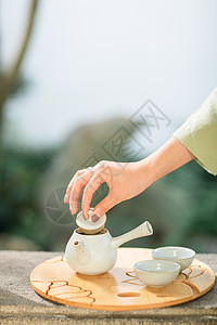 庭院喝茶泡茶特写背景