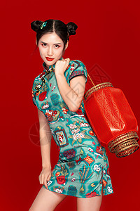 国潮旗袍美女背景图片