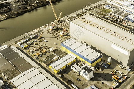 德国不莱梅港港口工业鸟瞰图高清图片