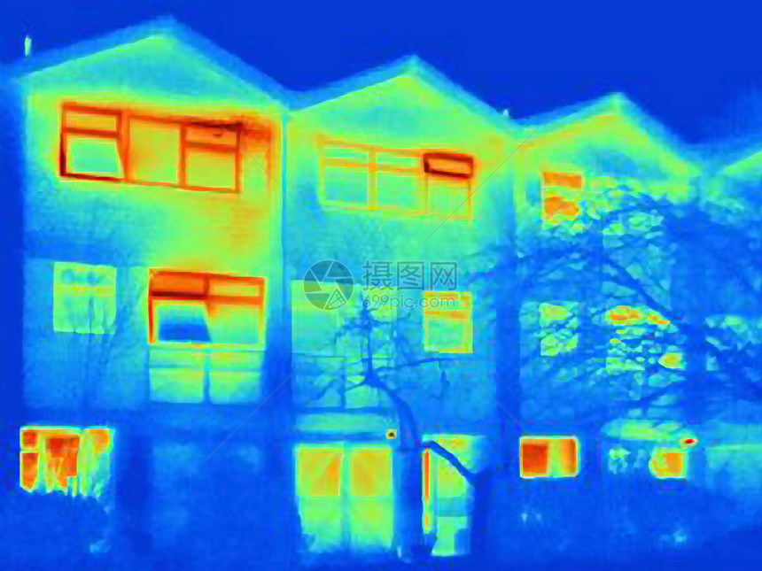 房屋的热图像，显示开窗散热图片
