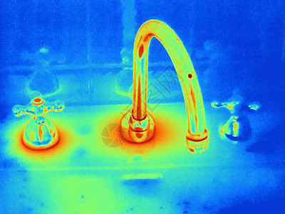 显示冷热水龙头热效应的水槽高清图片