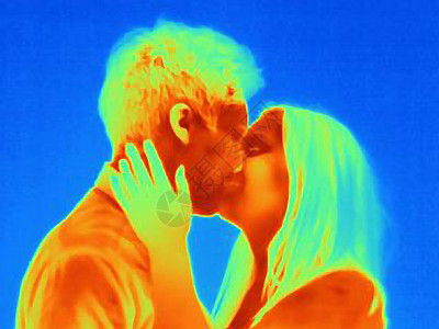 年轻夫妇接吻的热像背景图片