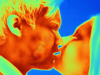 年轻情侣接吻的热像特写背景图片
