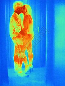 年轻夫妇在门口接吻的热像图片