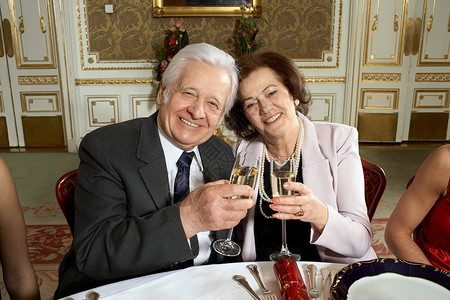 老夫妇举杯祝酒背景图片