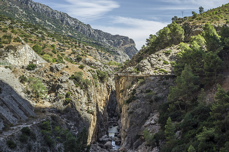 西班牙马拉加El Chorro Caminito del Ray河和峡谷的俯视图图片
