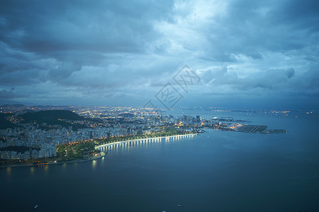 巴西湿地巴西里约热内卢港口和海岸夜景背景