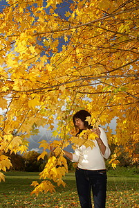 秋天公园里的女人图片