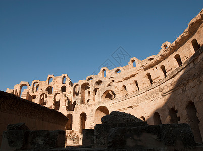 罗马墙突尼斯埃尔杰姆的古代圆形剧场背景