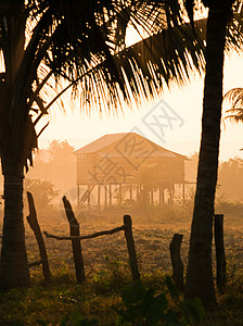 柬埔寨暹粒省农村的一栋高跷房图片