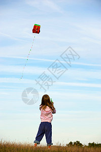 在田里放风筝的女孩图片