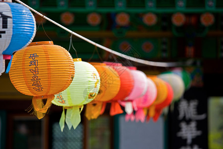韩国寺庙的纸灯高清图片