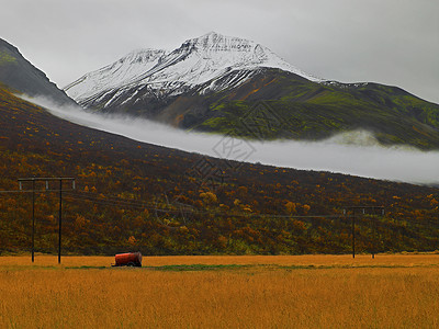 拖拉机在山边的草场上背景图片
