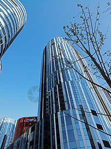 蓝天衬托下的现代摩天大楼图片