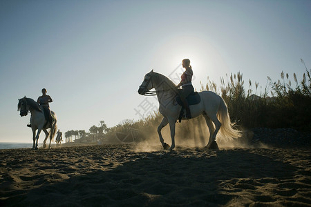 三个女人在沙滩上骑马图片