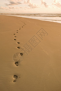 光辉足迹在沙滩上的脚印背景