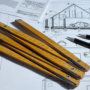 折尺设计图纸和设计工具背景
