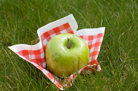 草地上的苹果和餐巾纸图片