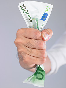 欧元钞票抓着钞票的女人背景