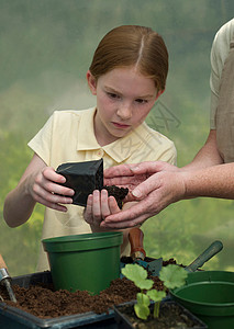 小女孩种植物图片