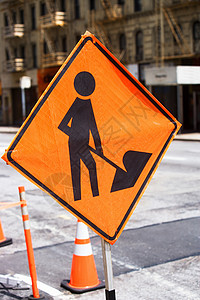 橙色标志道路工程标志背景