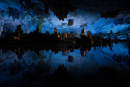 溶洞蓝色洞穴高清图片