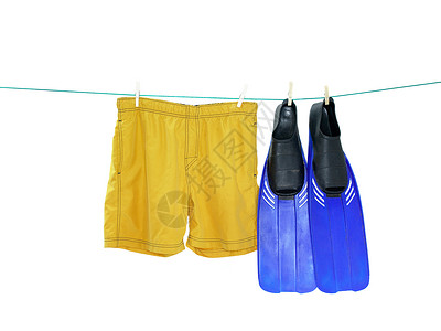游泳用的鳍状肢和泳裤背景图片