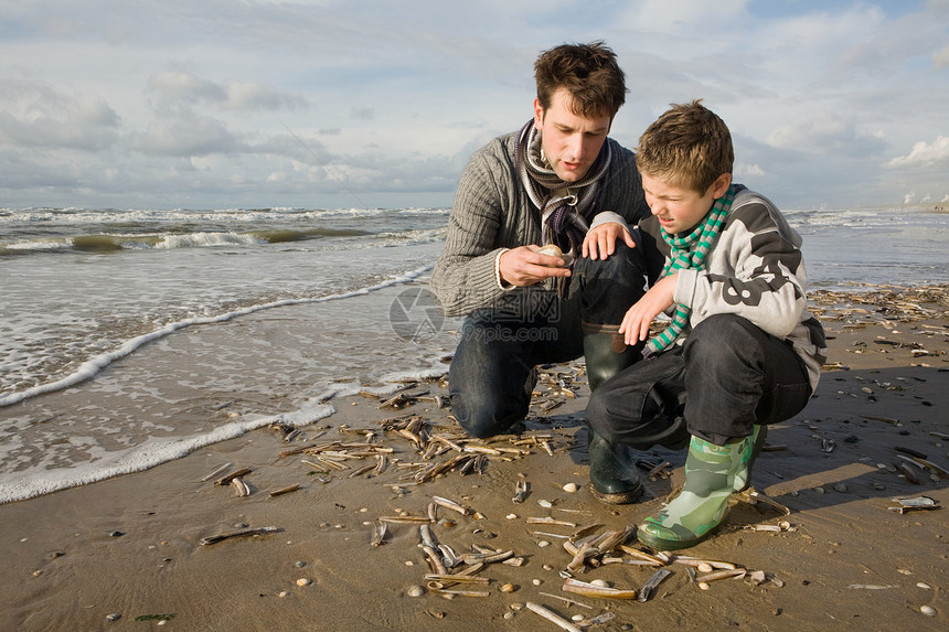 父亲和儿子在海边图片