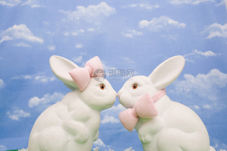 两只戴弓的兔子图片