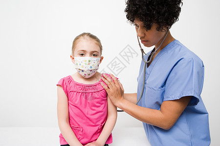 呼吸道传染病戴口罩的护士和女孩背景