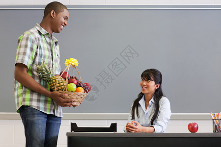 学生给老师送了一篮水果背景图片