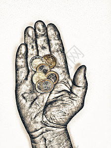 手持欧元硬币的黑白手图片