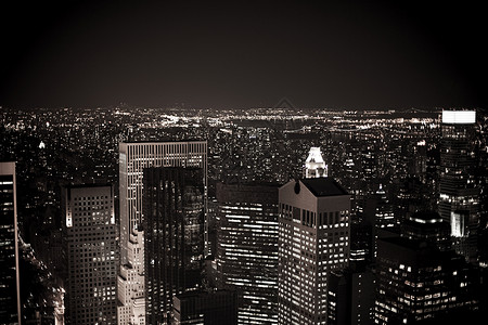 城市景观的黑色曼哈顿市中心的晚上背景