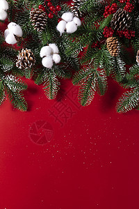 圣诞树枝红色底色高清图片