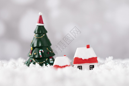 圣诞节圣诞树和房子高清图片