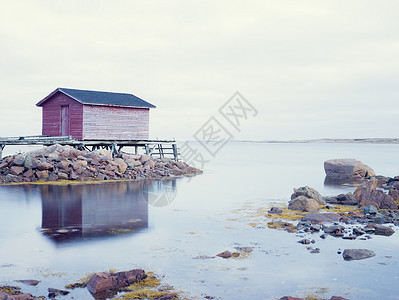 加拿大纽芬兰福戈岛海边小屋高清图片
