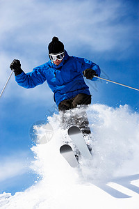 蓝色冬季滑雪极限运动扁平插画花样滑雪背景