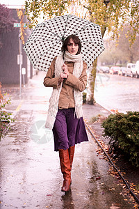 雨中伞下行走的女人图片